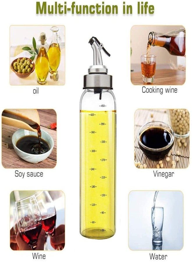 we3 Olive Oil Dispenser Cruet Stainless Steel Pour Spout, Glass Cooking Oil Vinegar Measuring Dispenser Set for Kitchen and BBQ (450ml Pack of 2) - Image 5